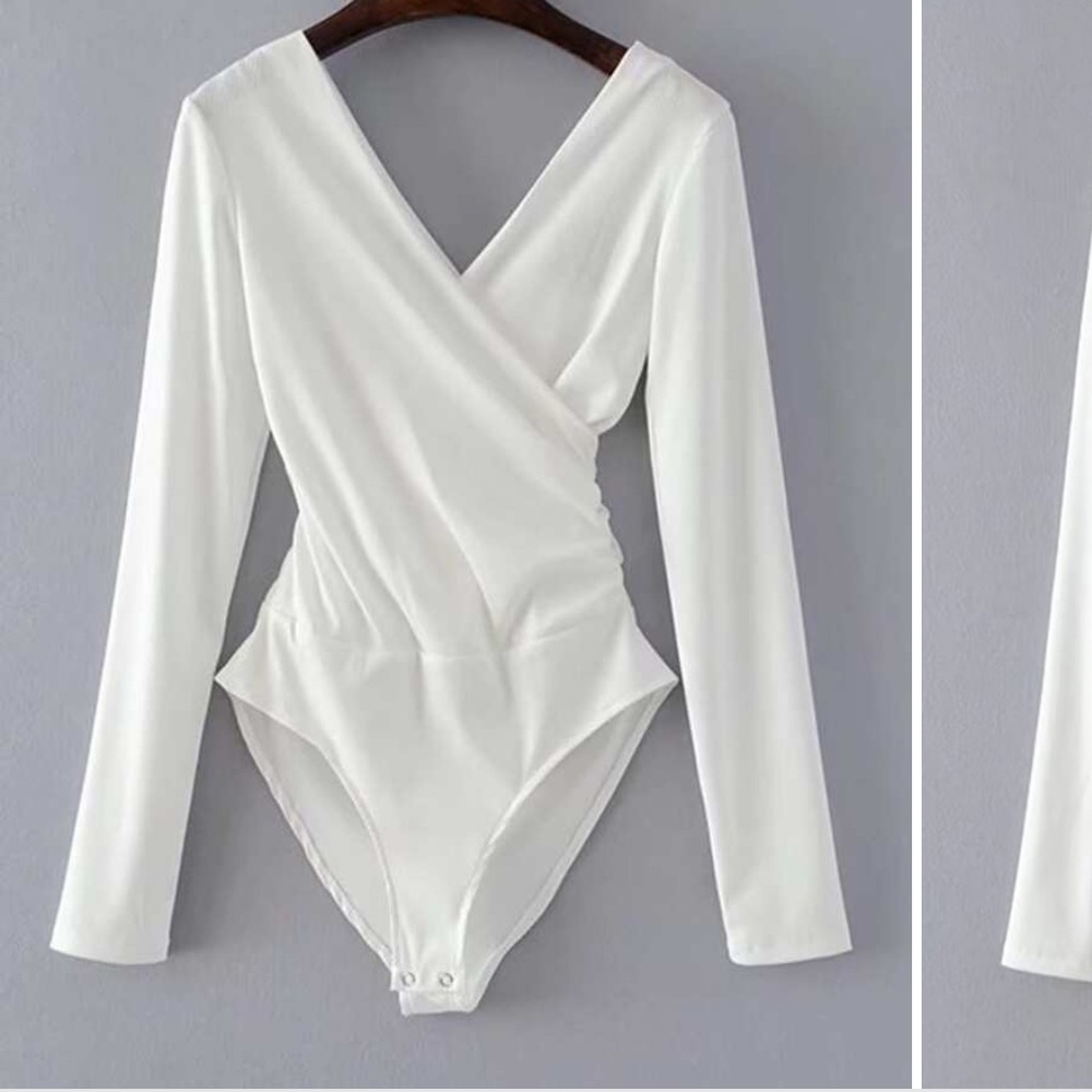 Surplice V Neck Ribbed Bodysuit